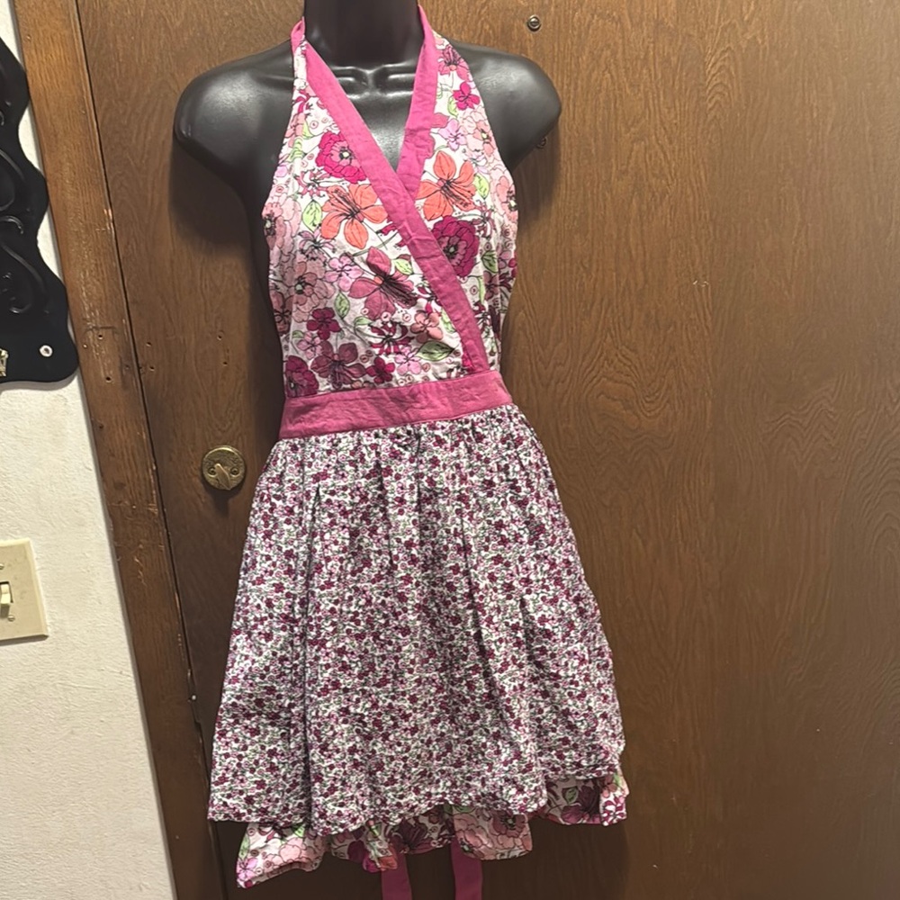 Two's Company Pink and White Halter apron